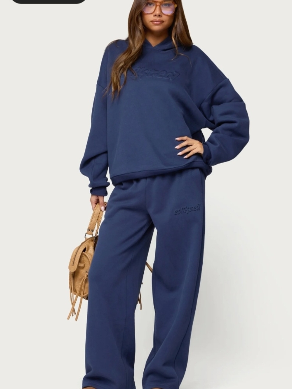 EDIKTED Totally Edikted Wide Leg Navy Sweatpants NWT